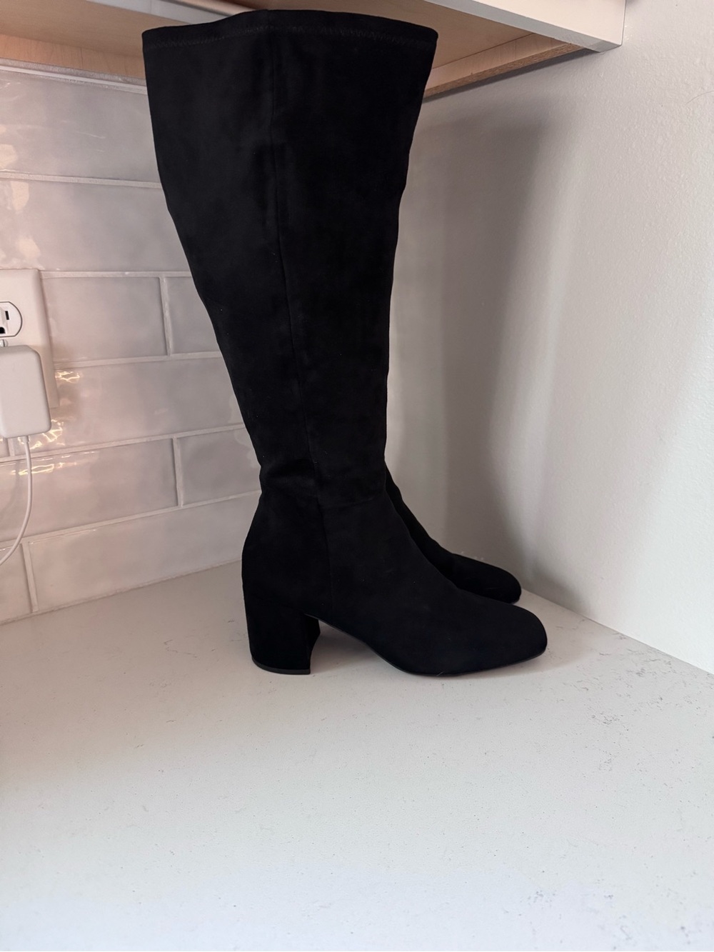 Anne Klein Wide Calf Black Knee-High Block Heel Women’s Boots